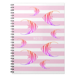 Girly Pink White Striped Angel Fish Personalized Notebook