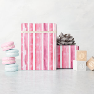 Girly Pink White Stripes Wrapping Paper