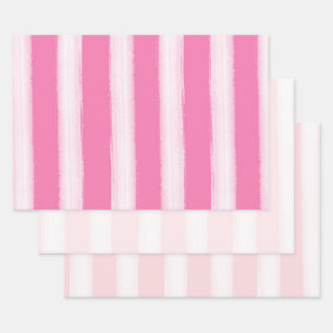 Girly Pink White Stripes Wrapping Paper Sheet