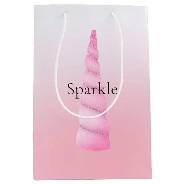 Girly Pink White Unicorn Birthday  Medium Gift Bag (Front)