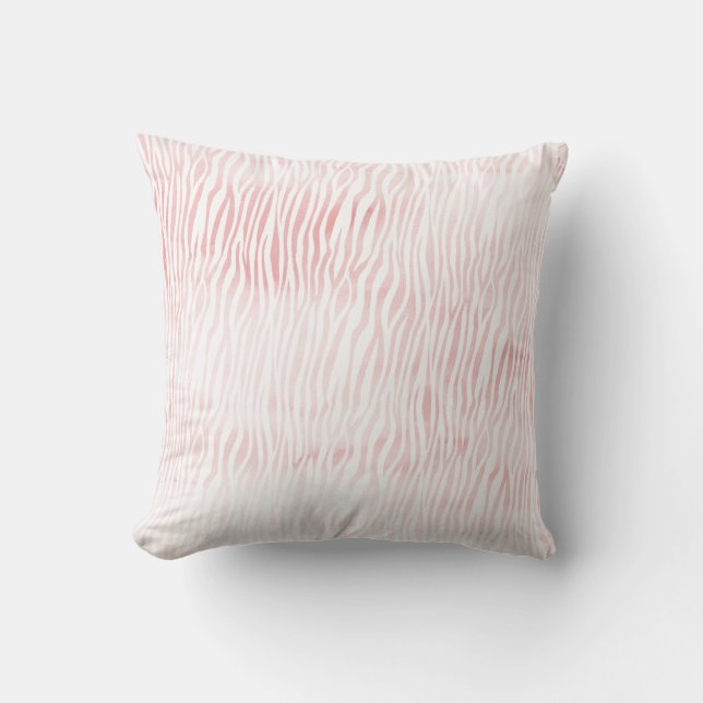 Girly Pink White Watercolor Animal Zebra Print Throw Pillow (Front)