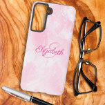 Girly Pink White Watercolor Name Monogram Samsung Galaxy Case<br><div class="desc">This phone case features a pink and white watercolor background with first name and initial letter monogram. Personalize it in the text fields with a first or last name and initial,  remove the text or click customize to select a typeface style,  size,  and colour you prefer.</div>
