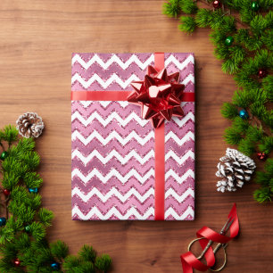 Girly Pink White Zigzag Stripes Wrapping Paper