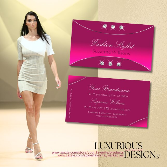 Girly Pink with Silver Decor and Sparkly Diamonds Business Card (Creator Uploaded)