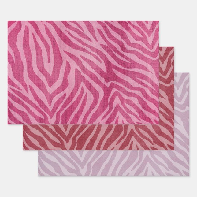 Girly Pink Zebra Animal Print Wrapping Paper Sheet (Set)