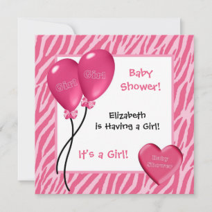 Girly Pink Zebra Print Girl Baby Shower Invitation