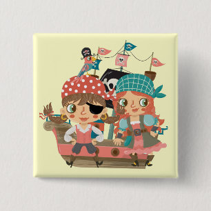 Girly Pirates 2 Inch Square Button