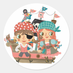 Girly Pirates Classic Round Sticker