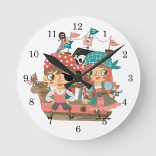 Girly Pirates Round Clock