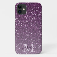 Girly Plum Glitter Monogrammed Name iPhone 11