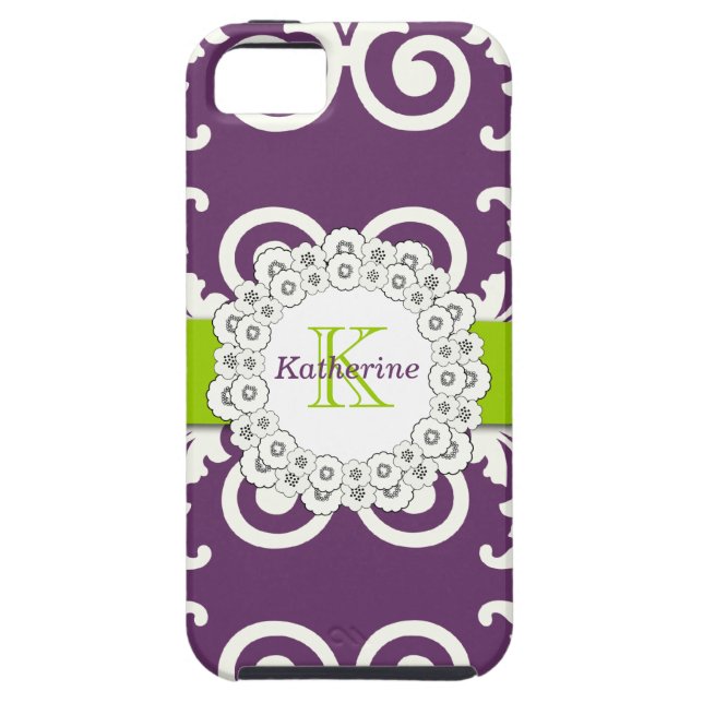 Girly Plum Purple Green Swirls Floral Pattern Case-Mate iPhone Case (Back)