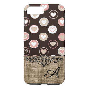Girly Polka Dots and Burlap Pattern With Monogram iPhone 8 Plus/7 Plus Case