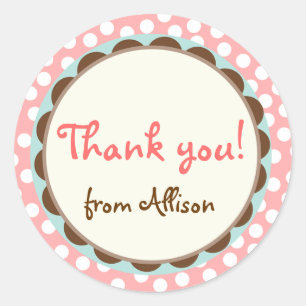 Girly Polka Dots Thank You Stickers