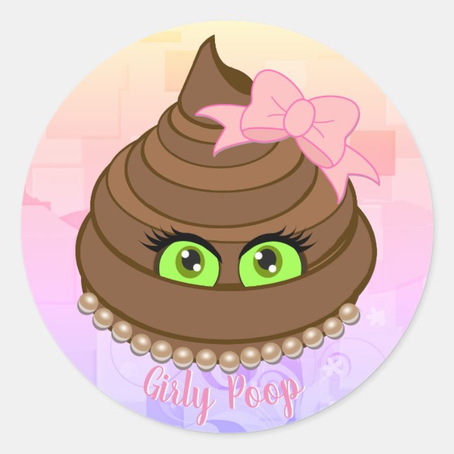 Girly Poop Emoji Classic Round Sticker (Front)