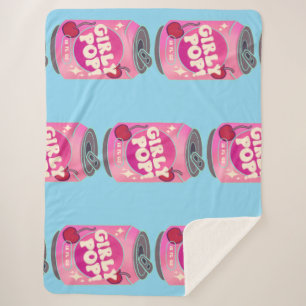 Girly Pop Cherry Soda Can Retro Y2K Pink Sherpa Blanket