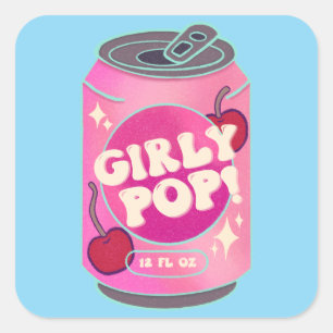  Girly Pop Cherry Soda Can   Retro Y2K Pink Square Sticker