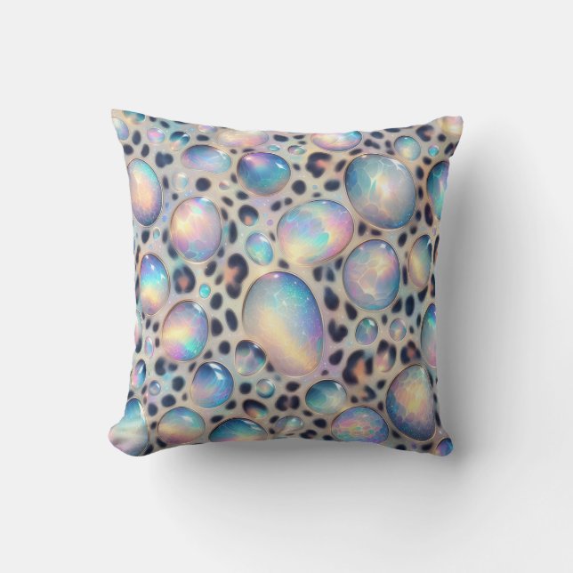 Girly Posh Leopard Print Opal Throw Pillow (Front)