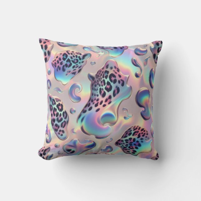 Girly Posh Leopard Print Opal Throw Pillow (Front)