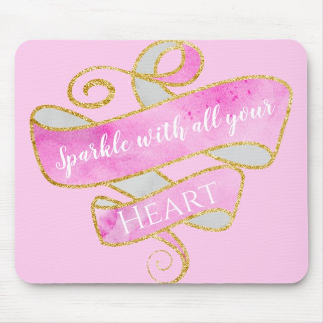 Girly Pretty Blush Pink Gold Glitter Sparkle Heart Mouse Pad (Front)