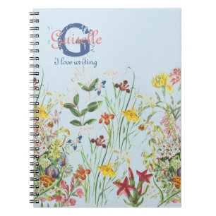 Girly Pretty Botanical Floral Herbal Name Monogram Notebook