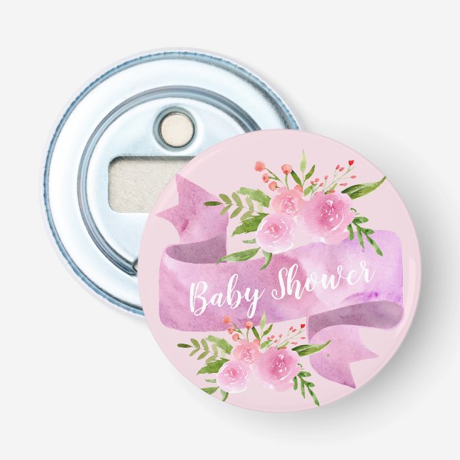 Girly, Pretty, Chic, Floral Blush Pink Baby Shower Bottle Opener (Front)