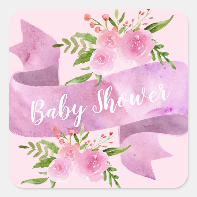 Girly, Pretty, Chic, Floral Blush Pink Baby Shower Square Sticker (Front)