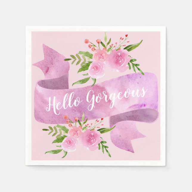 Girly Pretty Chic Floral Blush Pink Hello Gorgeous Napkin (Front)