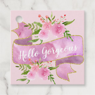 Girly Pretty Floral Blush Pink Hello Gorgeous Gold Favour Tags