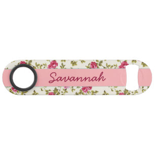 Girly Pretty Pink Floral Print Pattern Monogram Speed Bottle Opener