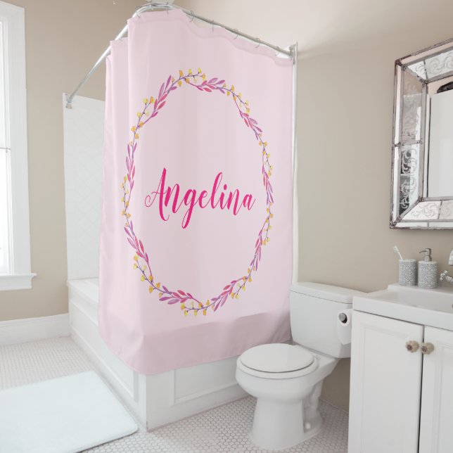 Girly Pretty Pink Floral Wreath Personalized Name (In Situ)