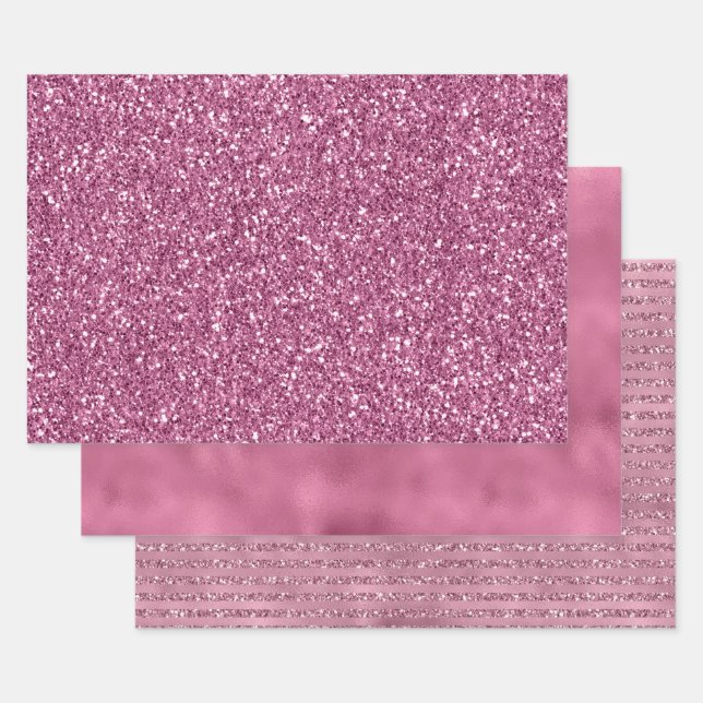 Girly Pretty Pink Glitzy Glitter Sparkle Wrapping Paper Sheet (Set)