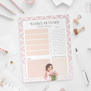 Girly Pretty Pink Weekly Planner Notepad