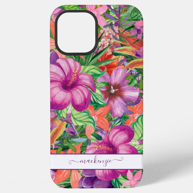 Girly Pretty Tropical Flowers Pattern iPhone Case (Back)