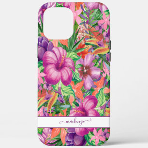 Girly Pretty Tropical Flowers Pattern iPhone 12 Pro Max Case