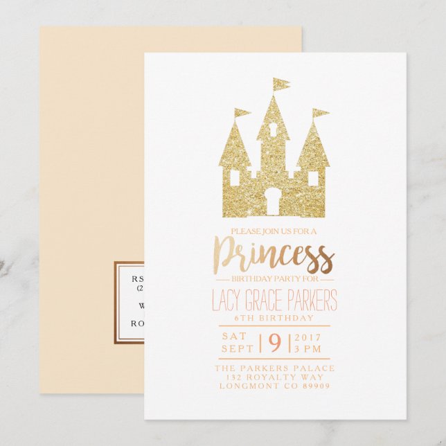 Girly Princess Birthday | Themed Party Invitation (Front/Back)