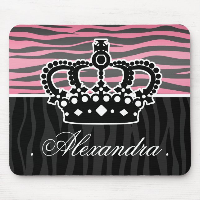 Girly princess pink and black zebra print mouse pad (Front)