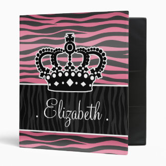 Girly princess pink and black zebra print small binder