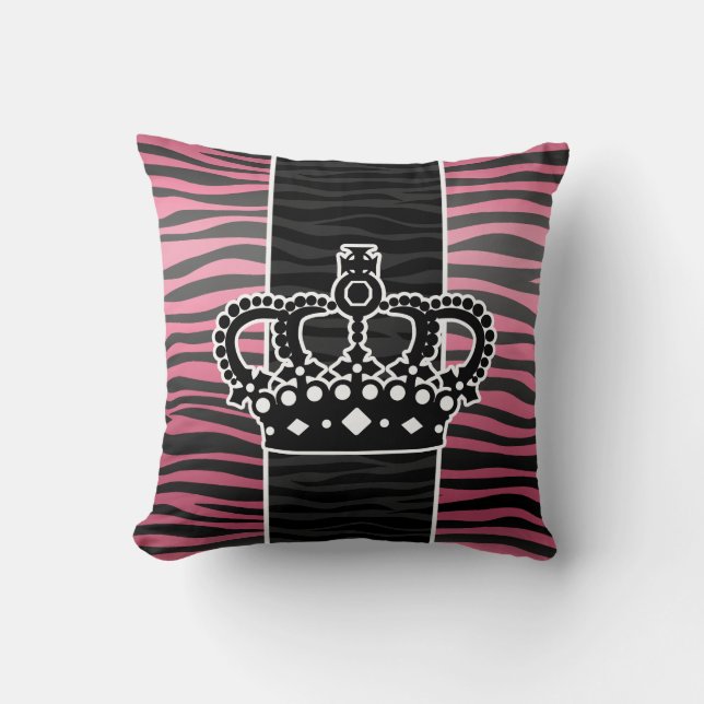 Girly princess pink and black zebra print throw pillow (Front)