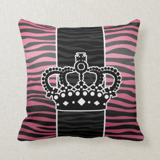 Girly princess pink and black zebra print throw pillow