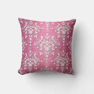Girly Princess Pink Daisy Damask Throw Pillow