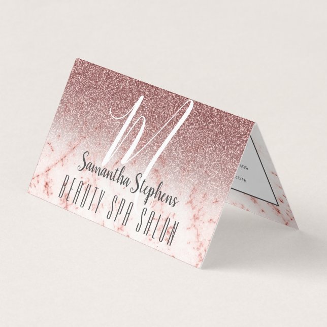 Girly Professional Pinky Glittery Monogram Business Card (Front)