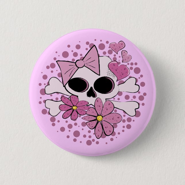 Girly Punk Skull 2 Inch Round Button (Front)