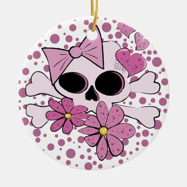 Girly Punk Skull Ceramic Ornament (Front)