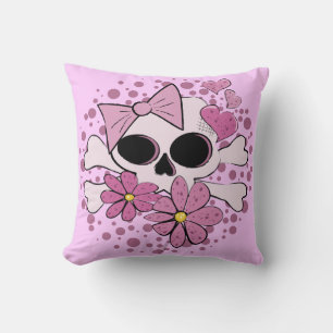 Girly Punk Skull Throw Pillow