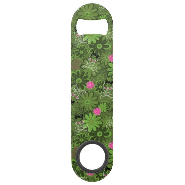 Girly Punk Skulls on Flower Camo background Bar Key (Front)