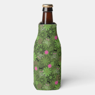 Girly Punk Skulls on Flower Camo background Bottle Cooler
