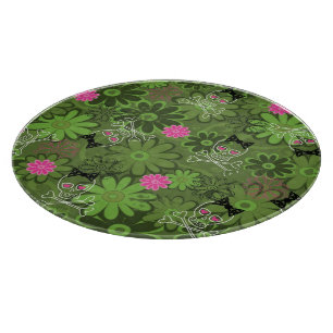 Girly Punk Skulls on Flower Camo background Cutting Board