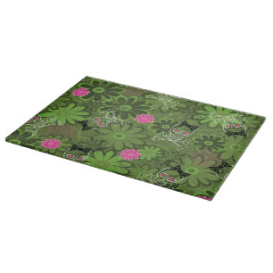 Girly Punk Skulls on Flower Camo background Cutting Board