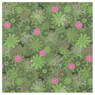 Girly Punk Skulls on Flower Camo background Fabric