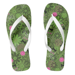 Girly Punk Skulls on Flower Camo background Flip Flops
